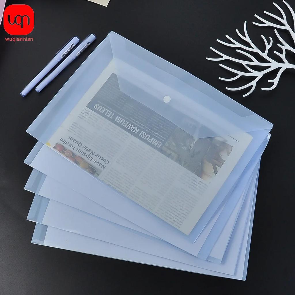 5PCS plastic envelope, transparent reusable plastic envelope waterproof folder with buttons, A4 size, for school office use