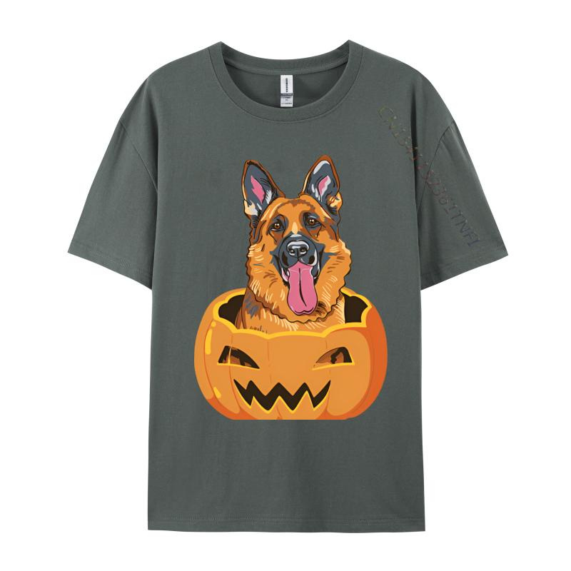 Cute Student Top Tshirts German Shepherd On Pumpkin Lazy Hallo Tshirt Black Europe Tops T Shirt Cotton Street