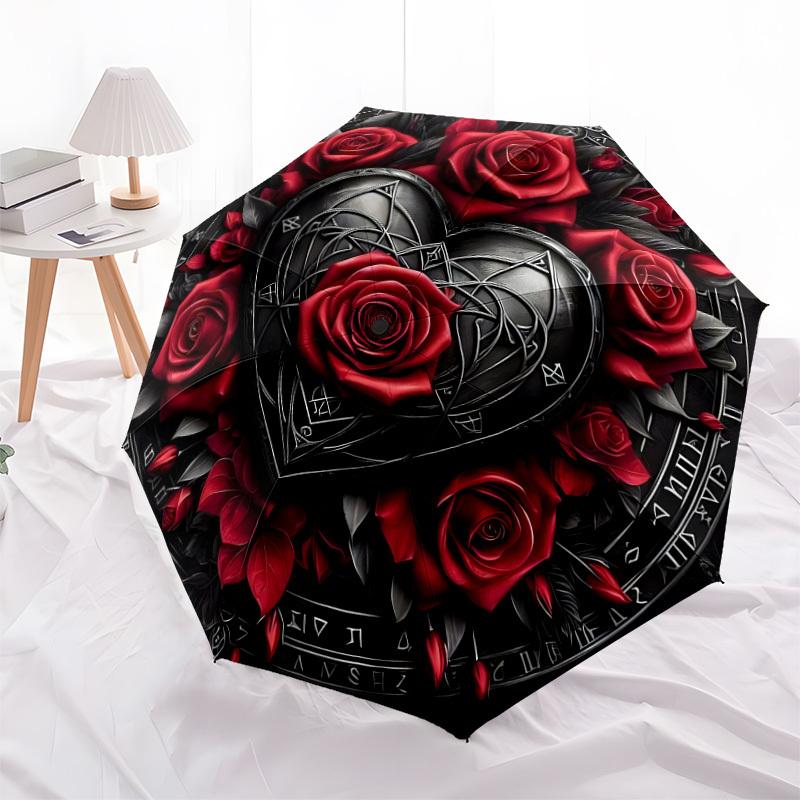 1pc Gothic Heart Roses Emblem Umbrella with Plastic Handle,Suitable for All Seasons Home Travel Outdoor UmbrellaDD1172