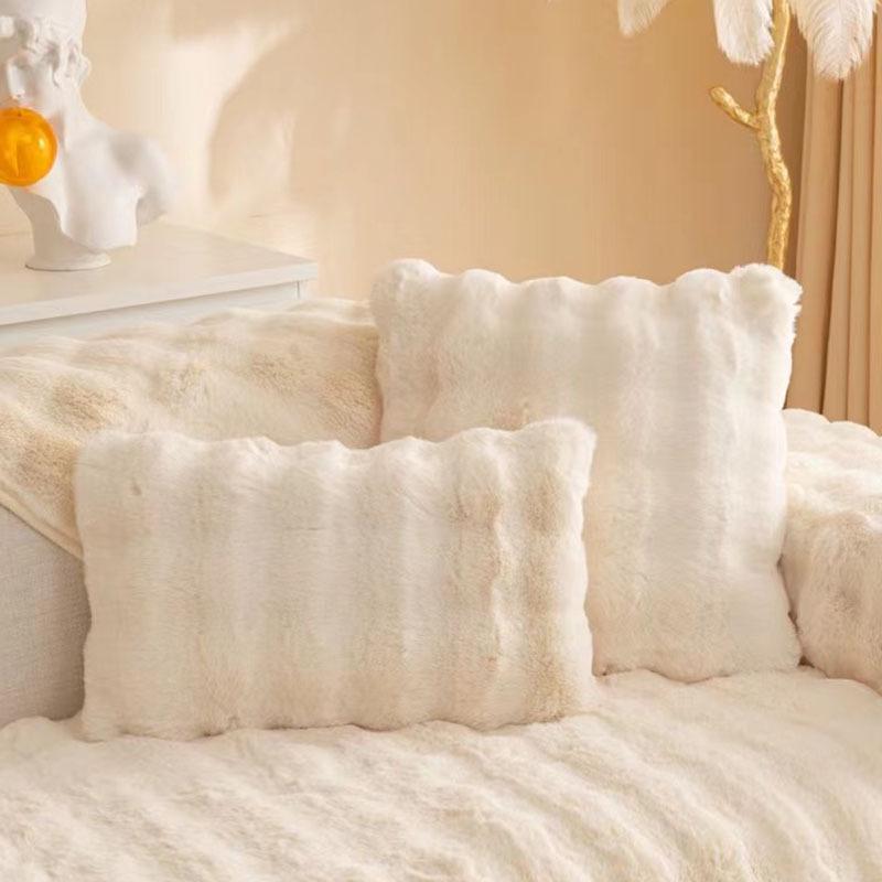 Plush Faux Rabbit Fur Throw Pillow for Sofa or Bed - Cozy Lumbar Support Cushion