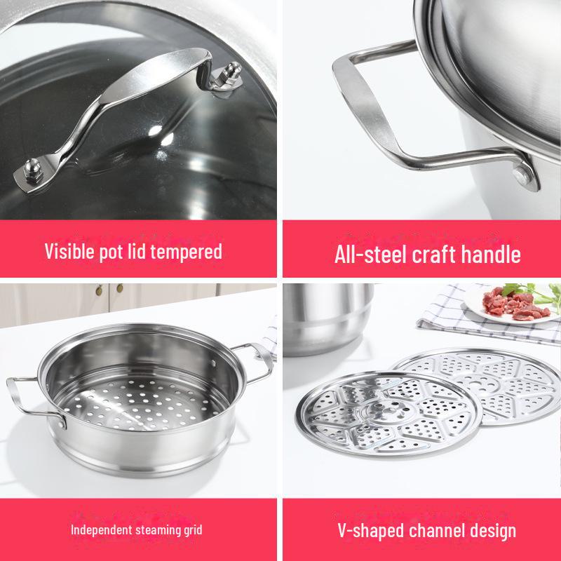 28cm Multi-Function Stainless Steel European Steamer with Double Grate and Soup Pot