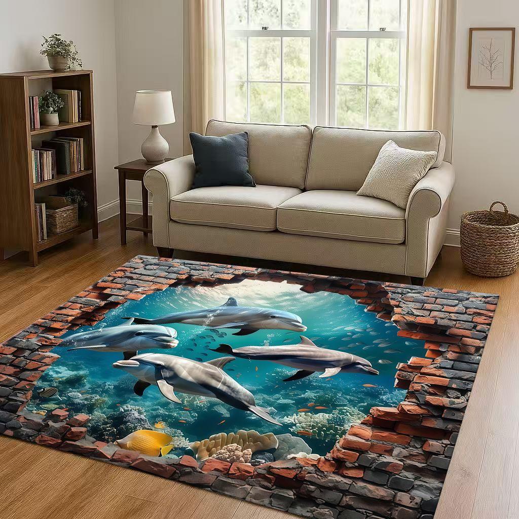 New 3D Illusion Underwater World Breaking Wall Living Room Non Slip Area Rug Carpet for Bedroom Playroom Sofa,Home Decor Doormat