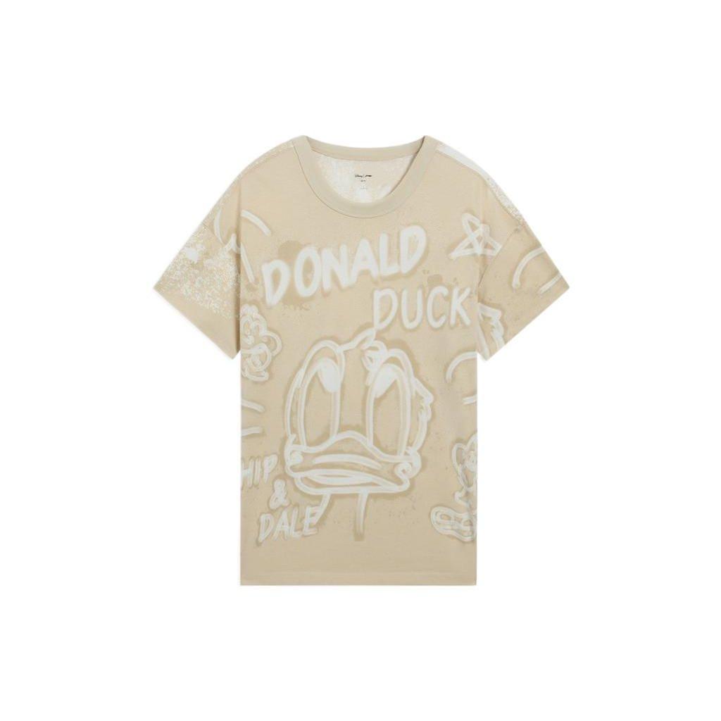 Li-Ning Mickey Series Casual Sports Allover Print Round Neck T-Shirt Unisex Tops Khaki AHSS273-1