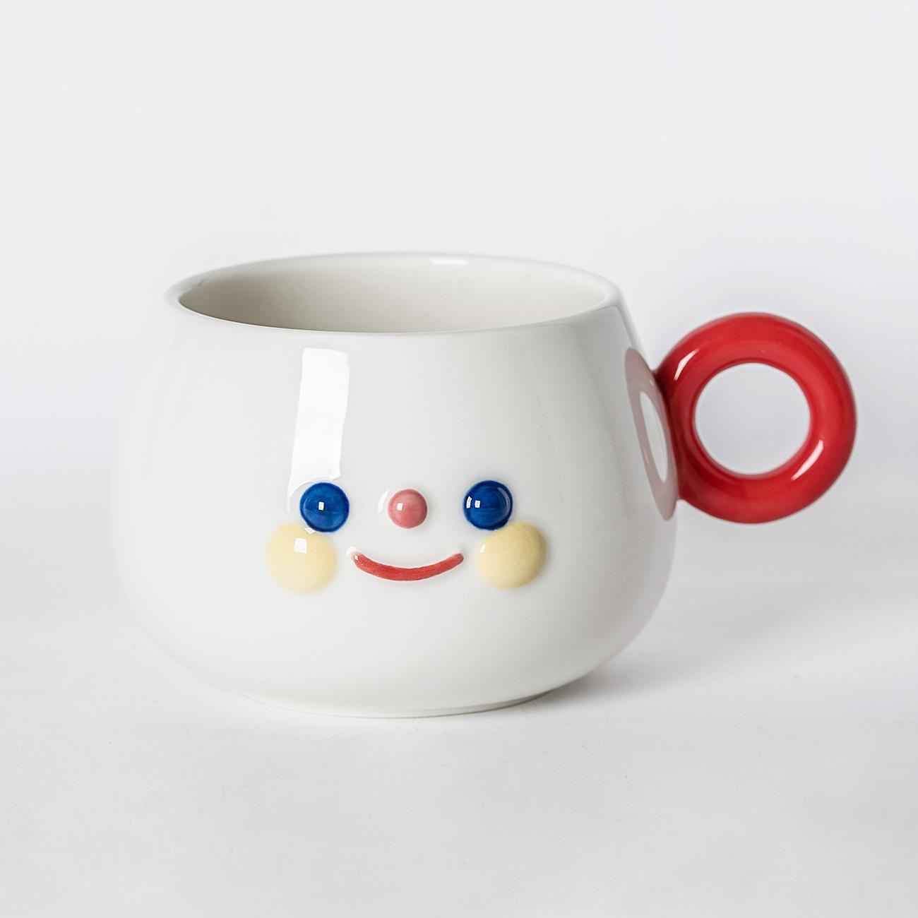400ML Cute Smile Face Ceramic Mug Creative Coffee Tea Cup with 3D Handle