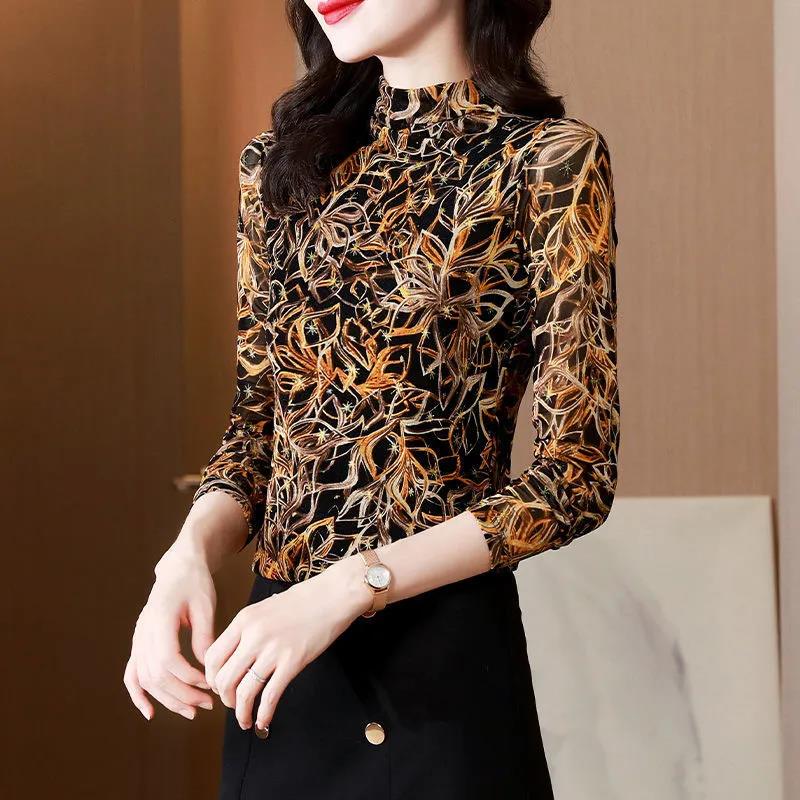 

Тонкая полуводолазка с принтом и буквенным верхом, футболка, нижняя рубашка, женская весенне-осенняя футболка XXXL жёлтый