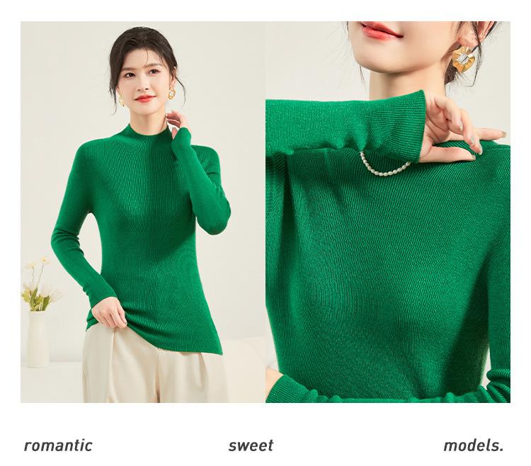 Wardrobe BI Comfortable Base Spring and Autumn Sheep Wool Half High Collar Long Sleeve Solid Color Versatile Women's Woolen Sweater