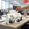 2D Flat, 1pc Tissue Box, Printed On Both Sides, Multifunctional Tissue Box with Ski Lift with Snowy Mountains and Forest Design Durable Polyester Stor
