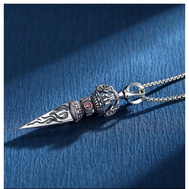 Copper Silver-Plated Vajra Pendant Necklace Vintage Unisex Bohemian Jewelry Men Women Couples
