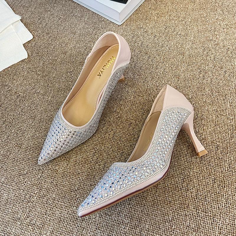 

B835-ES88 модные туфли-лодочки на шпильке с острым носком и неглубоким вырезом, новая весенняя модель 2025 года, блестящие, сексуальные, с темпераментом, на высоком каблуке 39 розовый