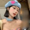 Denim Berets Hat Heart Peaked Cap Sweet Painter Cap  Spring Autumn