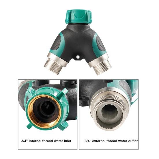 Garden Hose Splitter Water Hose Y Splitter Heavy Duty 2 Way Splitter with Long Handle Shut Off Valves 3/4 Inch GHT Thread Connector for Outdoor