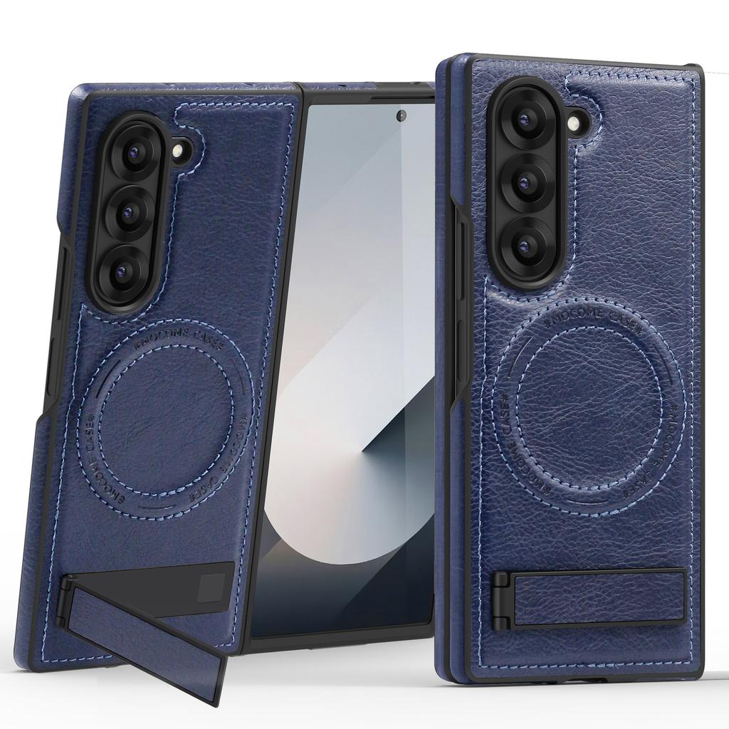 Suitable for Samsung Zfold6 Left and Right Folding Business Leather Case Mobile Phone Case Zflip5 Crystal Shield Magnetic Suction Bracket