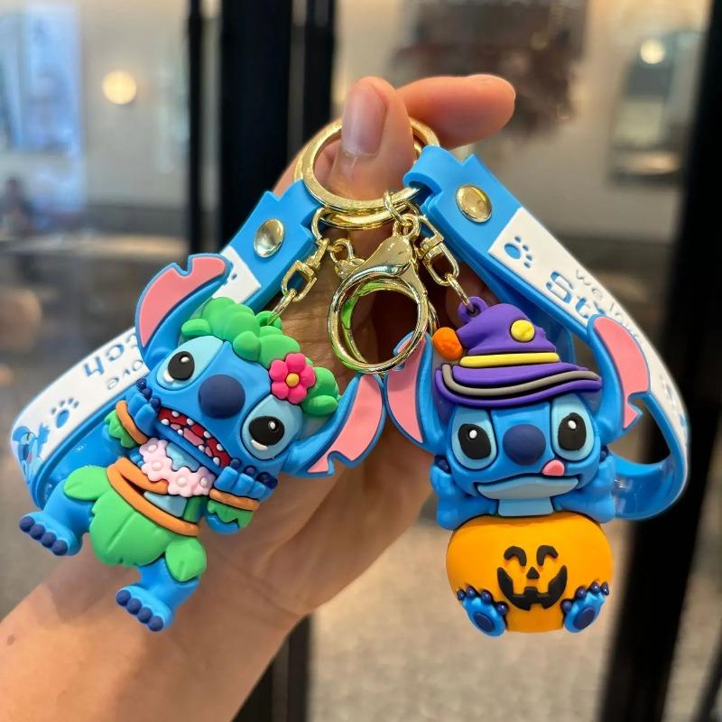 Car Cute flower Stitch bag pendant keychain Star and Stitch PVC soft plastic doll pendant couple small key chain Gift