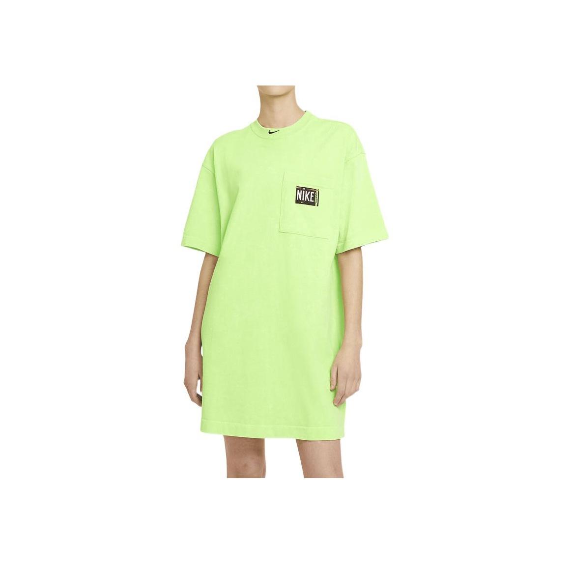 

Nike Sportswear Solid Color Letter Logo Print Comfortable Sports Casual Short Sleeve Dress Women dresses Green CZ9863-358 S