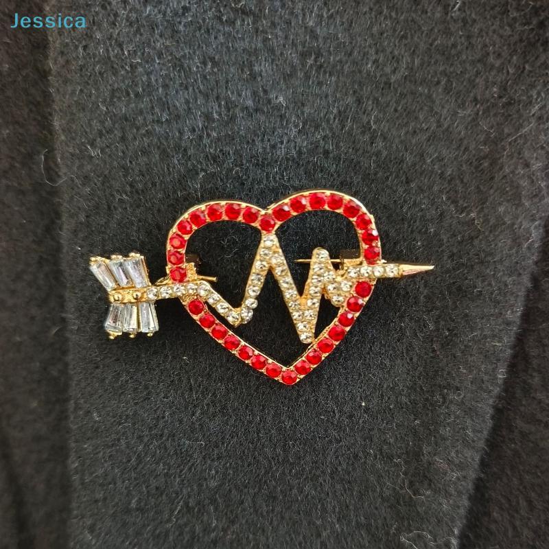 Red Heart Rhinestone Brooch - Cupid Arrow Design Lapel Pin for Valentine's Day and Daily Wear