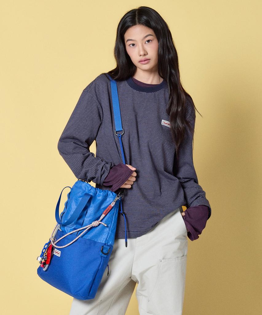 TOULN BRICK Tb-Semi-Crop Striped Long Sleeve Tee Bl (E6W10G3206)