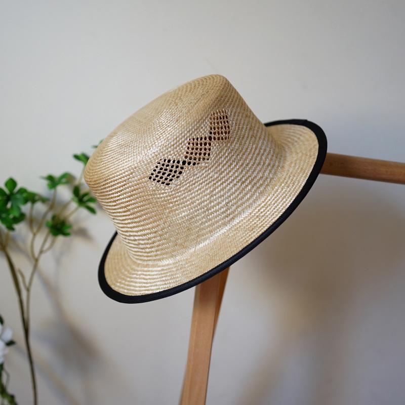 Japanese French Retro Short Brim Sisal F Hemp Flat Top Top Hat Women'S Summer Vacation Woven Straw Hat Sun Protection Visor