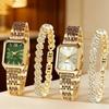 Fashion Watch and Rhinestone Bracelet Set Rectangle Ladies Wristwatches Girls Clock  Festival Gift