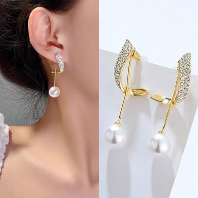 Full Diamond Pearl Earrings With Feminine Temperament, Earrings, Versatile French Earrings