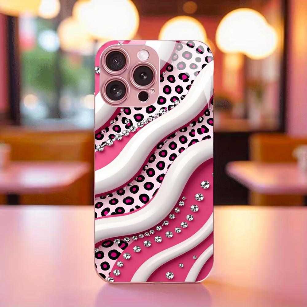 Trendy Pink Leopard Print mobile phones Glass phone case for iphone 17 pro max cover for iPhone 17 16 15 14 13 12 11pm Pro Plus