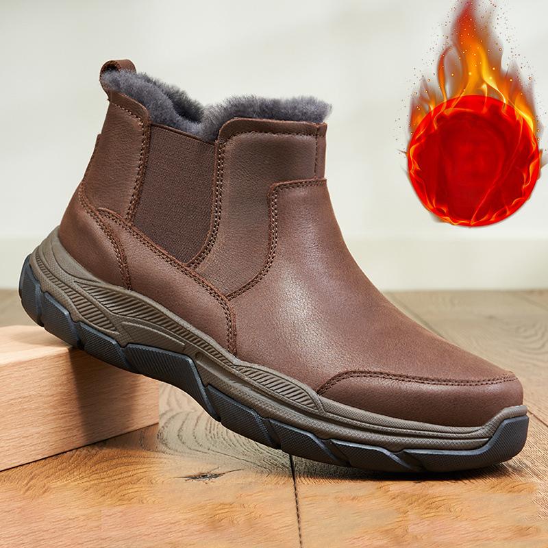 Мужские зимние теплые ботинки для снега легкие нескользящие ботинки с подкладкой из искусственного меха мужские ботинки для активного отдыха из искусственной кожи удобные короткие ботинки для пеших прогулок 44 коричневый 3176₽