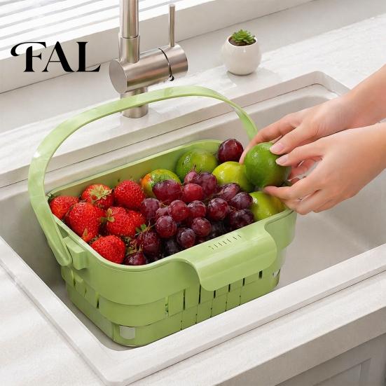 Ventilated Food Storage Rack Kitchen Sink Hanging Drain Basket, with Quick Drying Holes, Foldable Portable Drainer for Noodles Space Saving