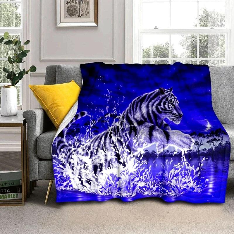 Tigerpläd Djur Supermjuk Varm Fluffig Fleece Lätt Flanellpläd Mysig Pälsklädd Plysch Sängkläder Pläd Gåva