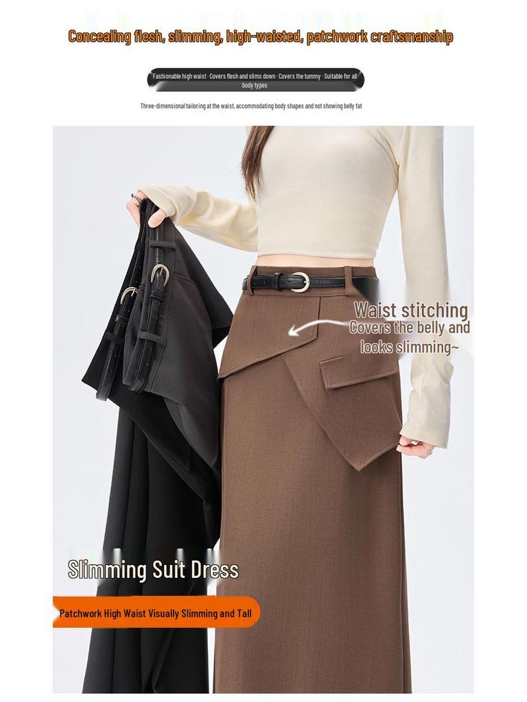 Irregular Split A-line Midi Skirt - Women's 2026 Spring High Waist Hip-hugging Fashion.