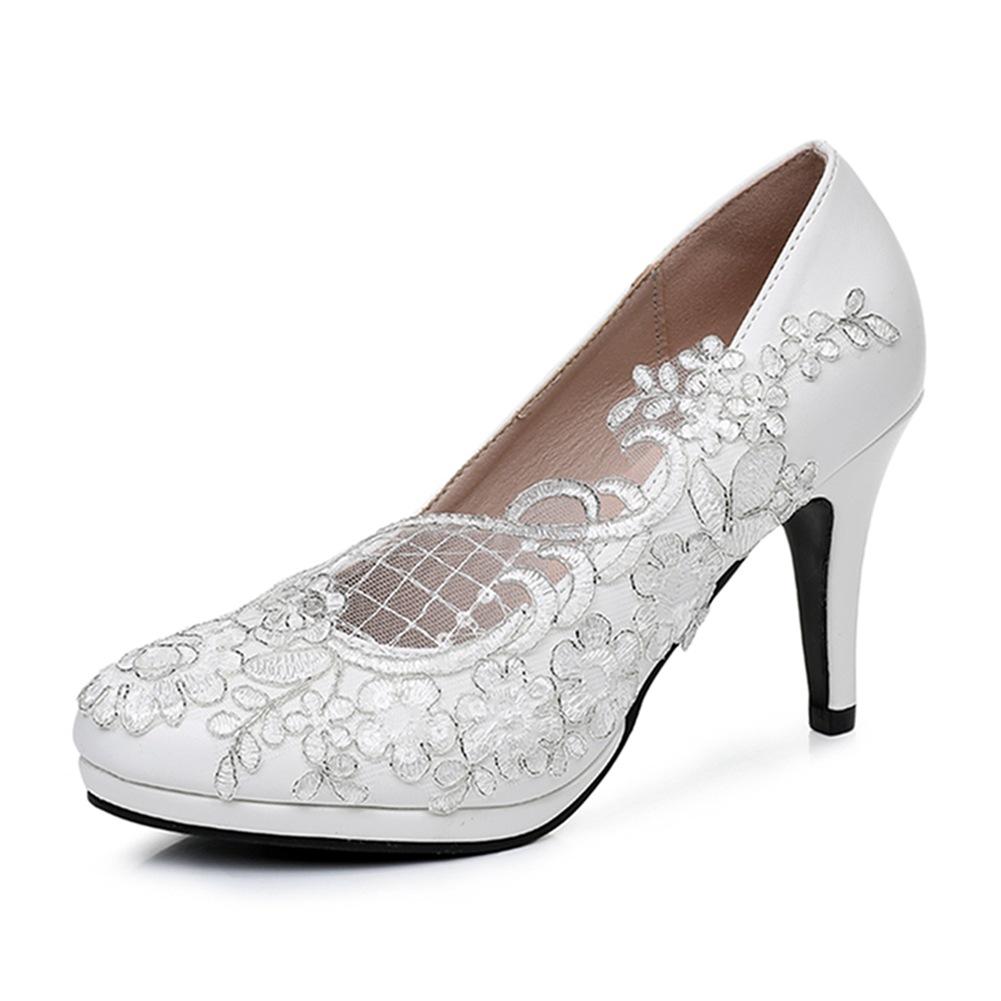 

Обувь больших размеров 35-43 для женщин Мода Весна Осень Женская Вечеринка Вечер Свадьба 9см Белые Кружевные Туфли на Платформе Обувь Слипоны 43 белый