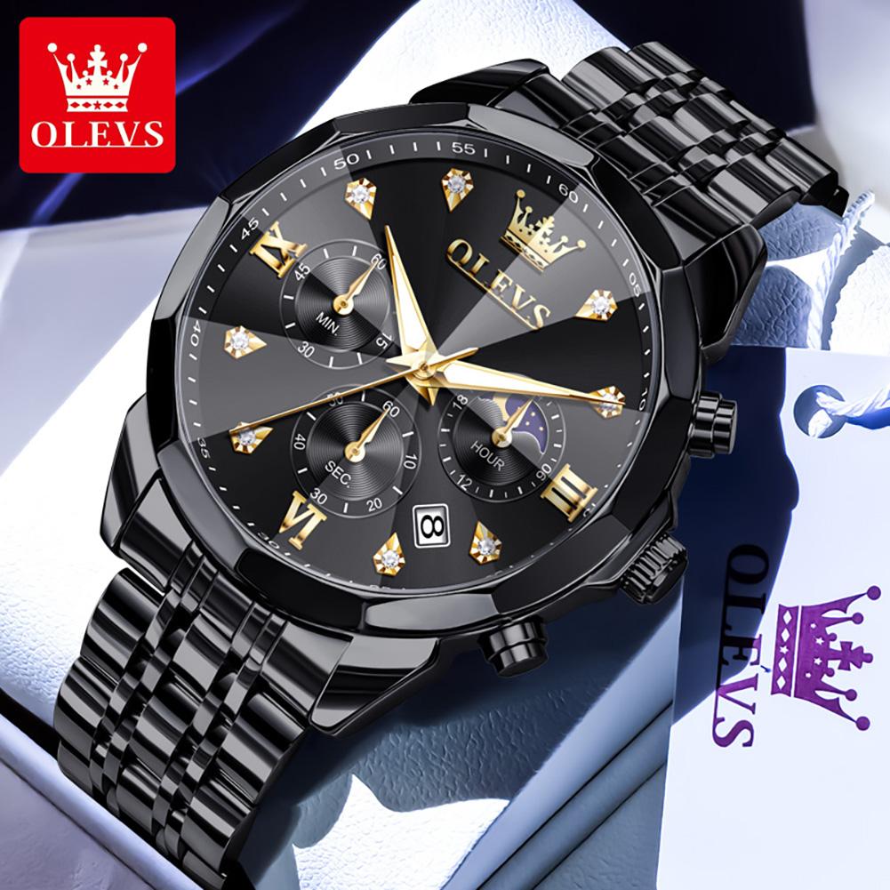 OLEVS 3670 Men's Watches Moon Phase Chronograph Waterproof Calendar Classic Business Quartz Wristwatch for Man