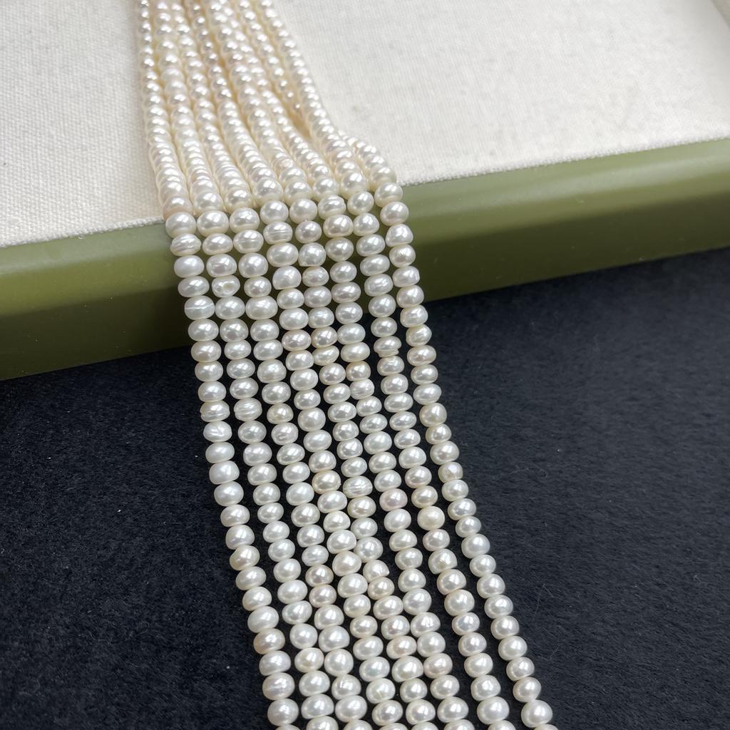 1String, White Natural Freshwater Pearls, Handmade Flat Pearl Beads for Jewelry Making DIY Crafts (Beads 5-5.5mm, Length 36cm)