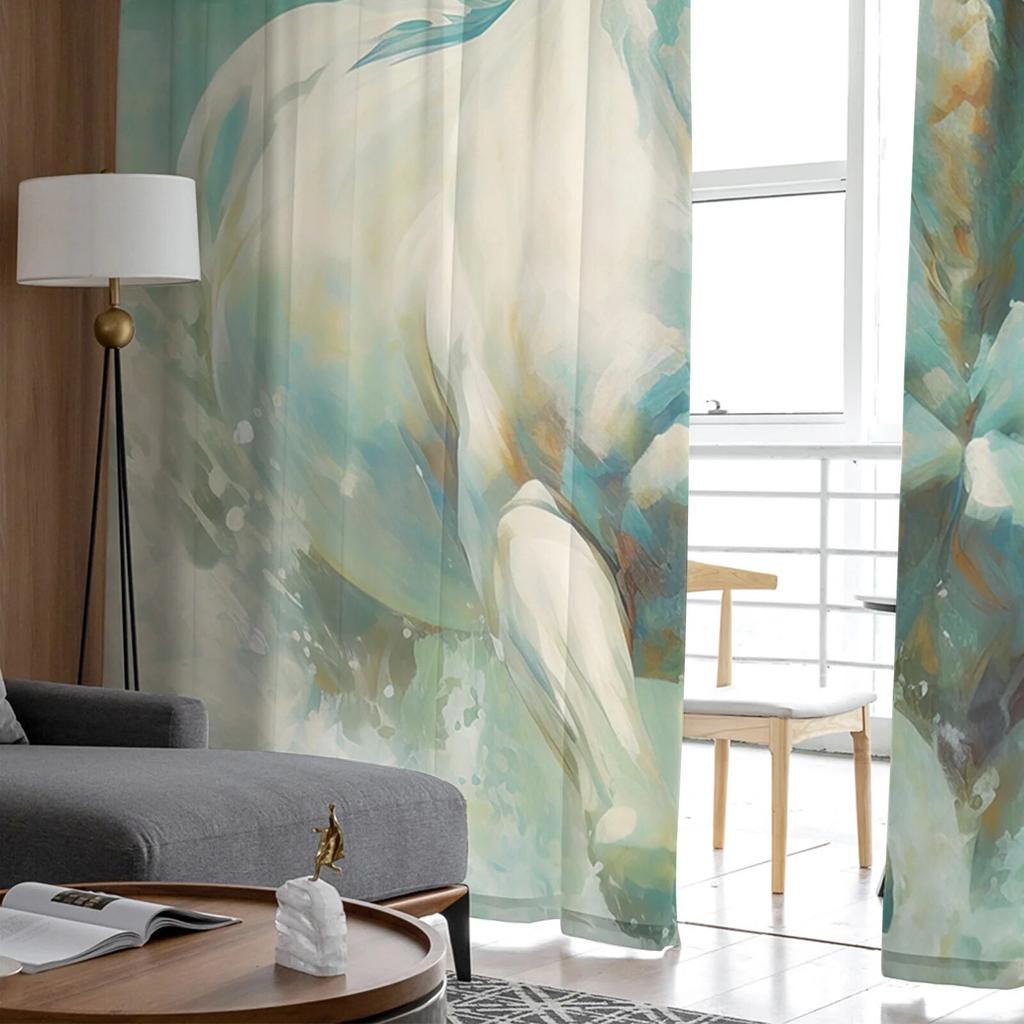 Kůň Akvarel Průsvitné závěsy do obývacího pokoje ložnice Tylová záclona do kuchyně Voálová záclona Panely žaluzií