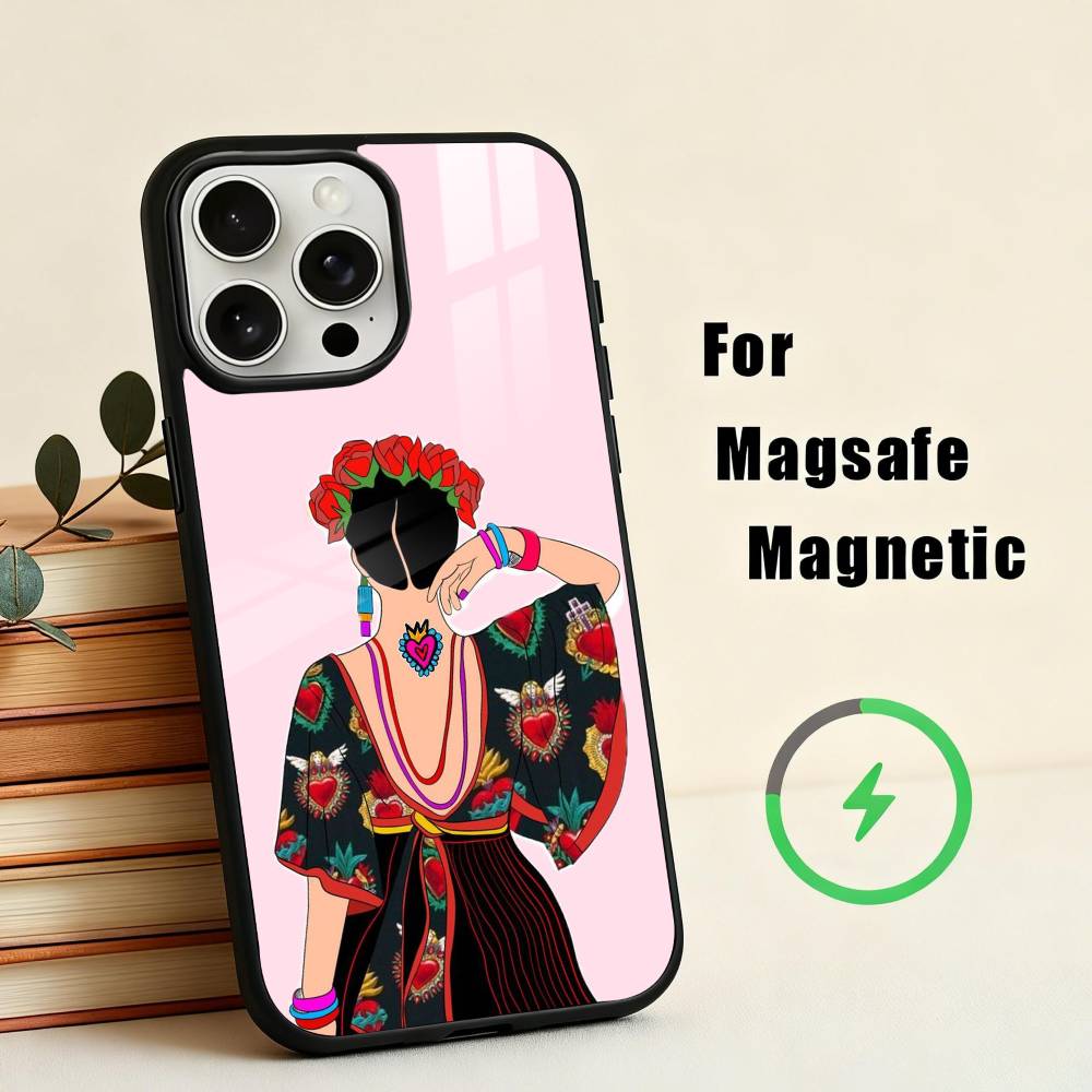 F-Frida-A K-Kahlo-g A-Art Pouzdro na telefon Pro iPhone 17,16,15,14,13,12,Plus,Pro,Max pro Magsafe Magnetické Bezdrátové Nabíjení