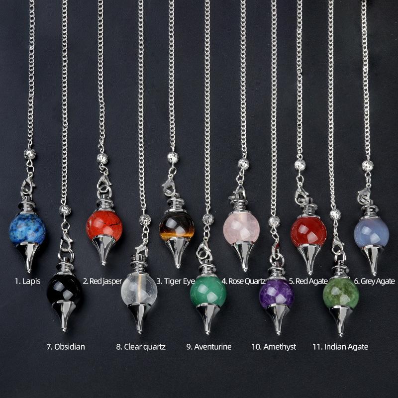 New Style Gemstone Crystal Ball Pendulum Healing Natural Stone Crystal Pendant with Chain for Decompression