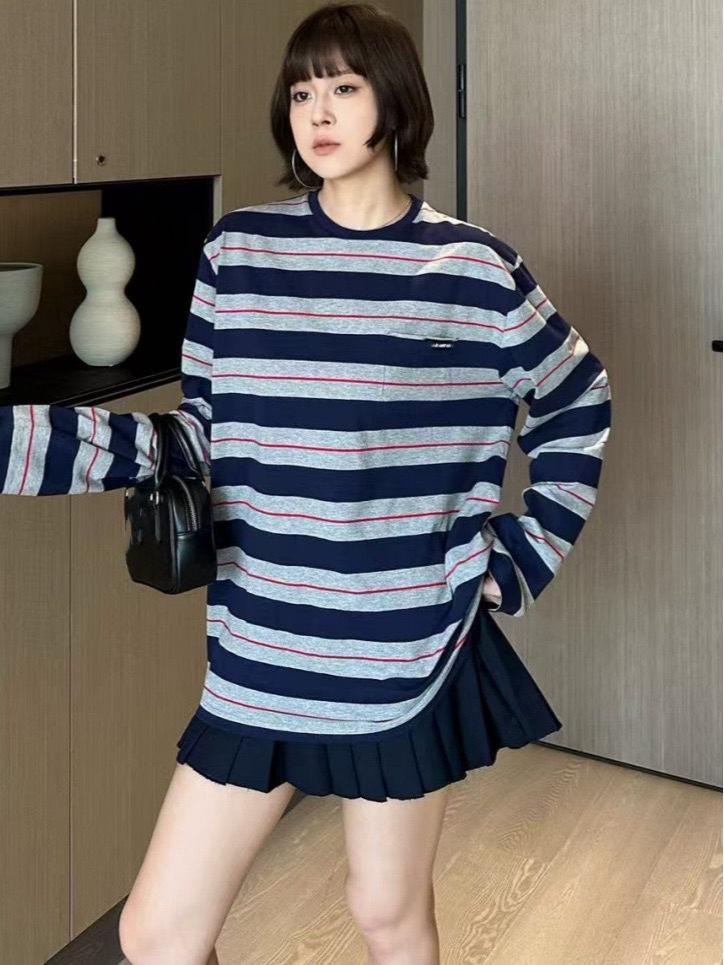 Miu Miu Women's Striped Cotton Long Sleeve Base Layer T-Shirt