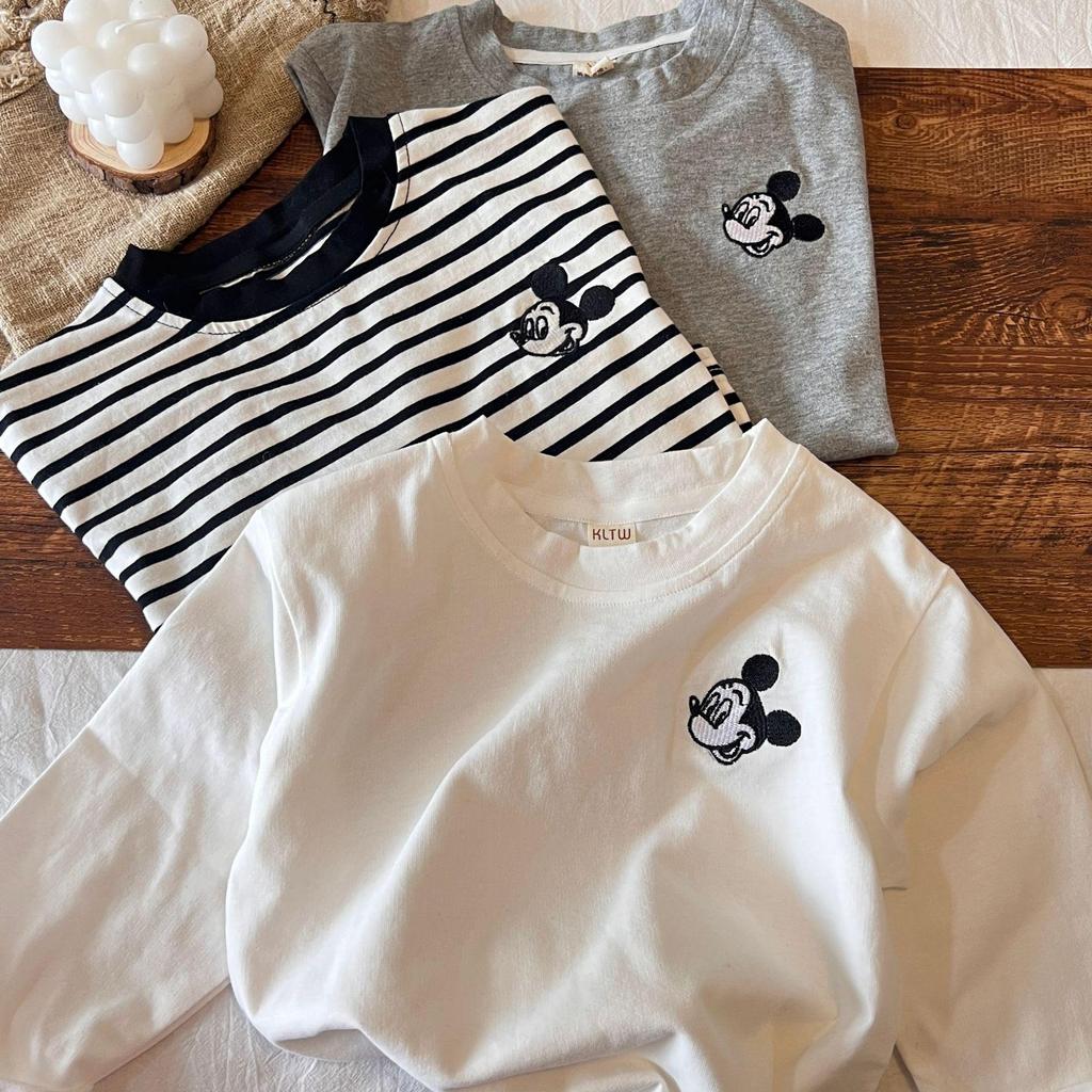 Toddler Striped Cartoon T-shirt: Spring/Autumn 2024 Collection, Round Neck Top for Kids