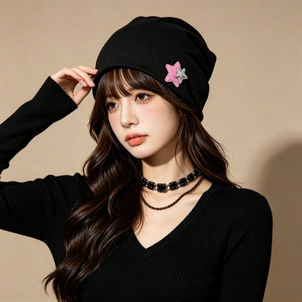 Ear Protection Women's Beanie Hat Star Pattern Winter Warm Hat Brimless Knit Hat  For Women Girls