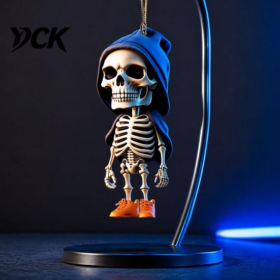 Backpack Pendant And Keychain Charm 2Pcs Hoodie Skeleton Ornaments, 2D Flat Acrylic Pendants, Gothic Gift for Car Enthusiasts Style Hanging