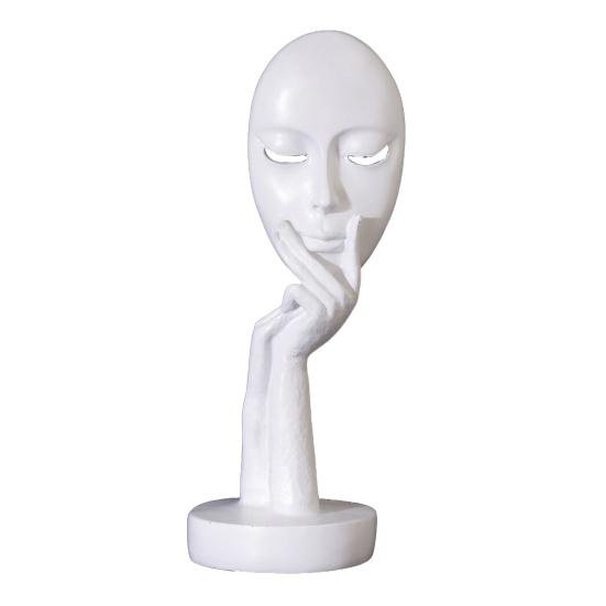 jijijing Abstract Contemplative Face Resin Sculpture, Minimalist Hand-on-Chin Bust Statue for Desk Living Room Office, Creative Art Decor Entryway
