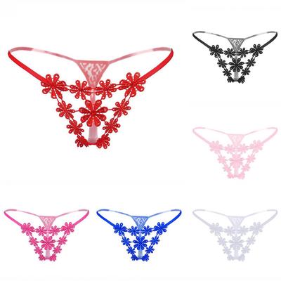 Sexy gjennomsiktig kvinner Flower Hollow Low Rise Briefs Undertøy T-back Gift