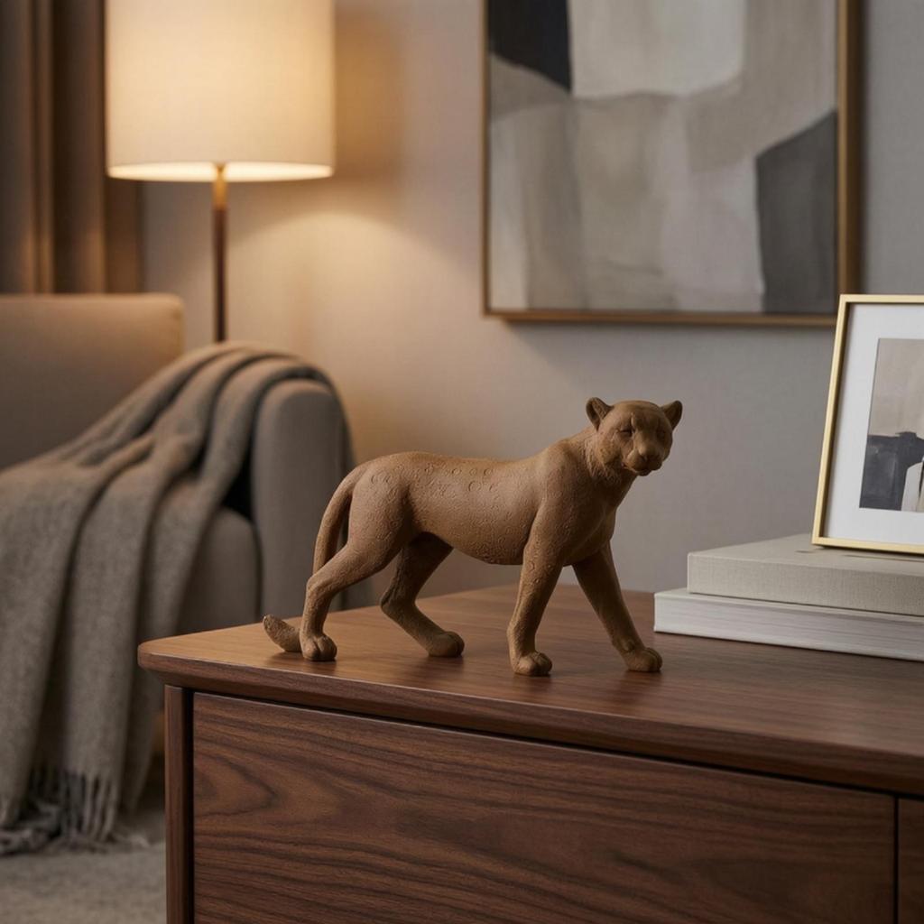 Flocked Panther Statue Matte Leopard Sculpture Decorative Wildlife Art Elegant