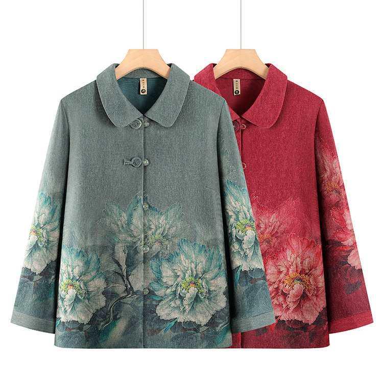 

Vintage-Inspired Long Sleeve Jacket for Elderly Women 2XL красный
