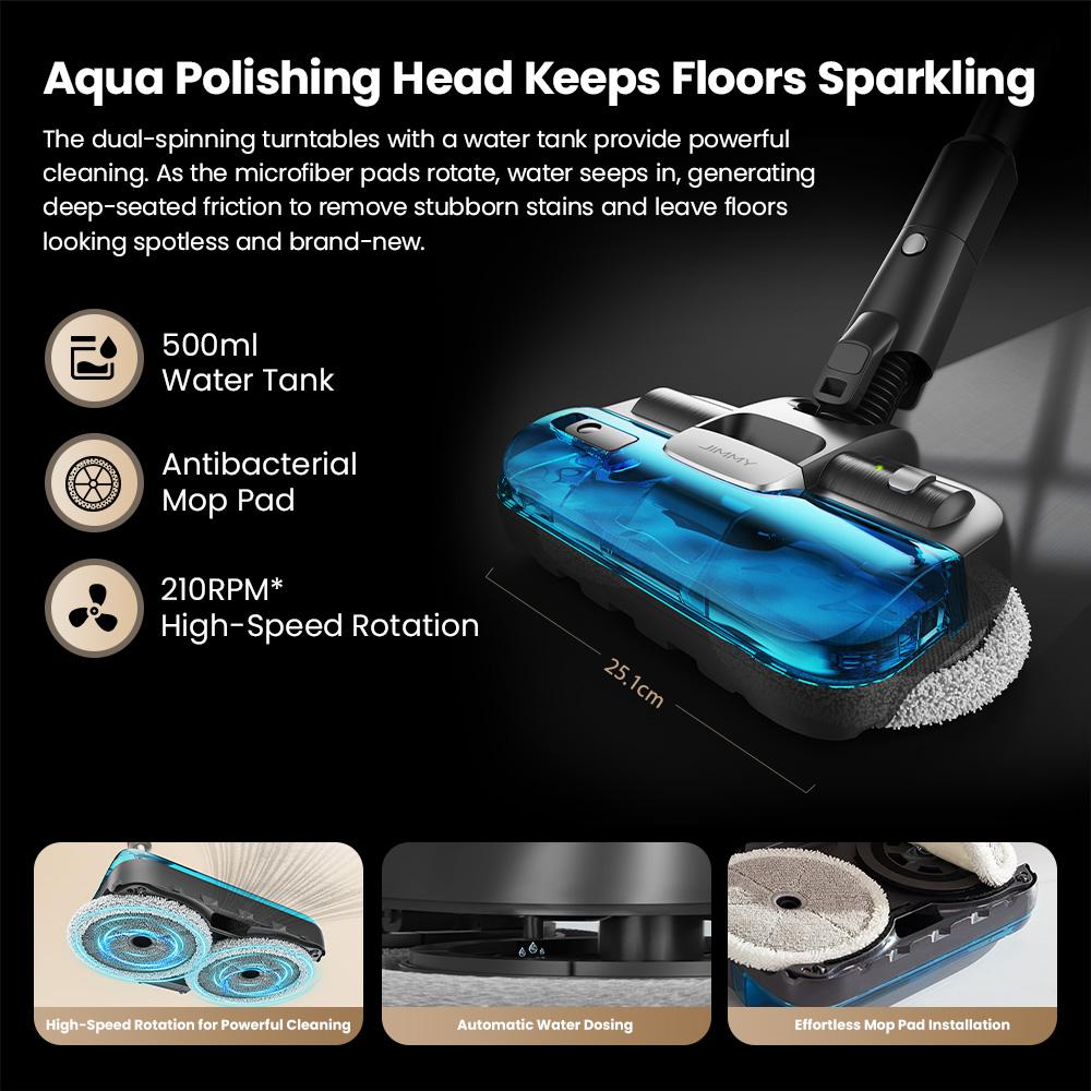 JIMMY JV9 Pro Aqua Cordless Vacuum - 160AW Suction 45Min Runtime HEPA Filter Wet Mopping 4 Modes LED Display