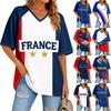 Women's V-Neck France Soccer Fan Top with Print for Day