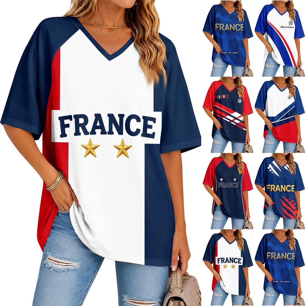 Damen V-Ausschnitt Frankreich Fußball Fan Top mit Aufdruck für den Tag
