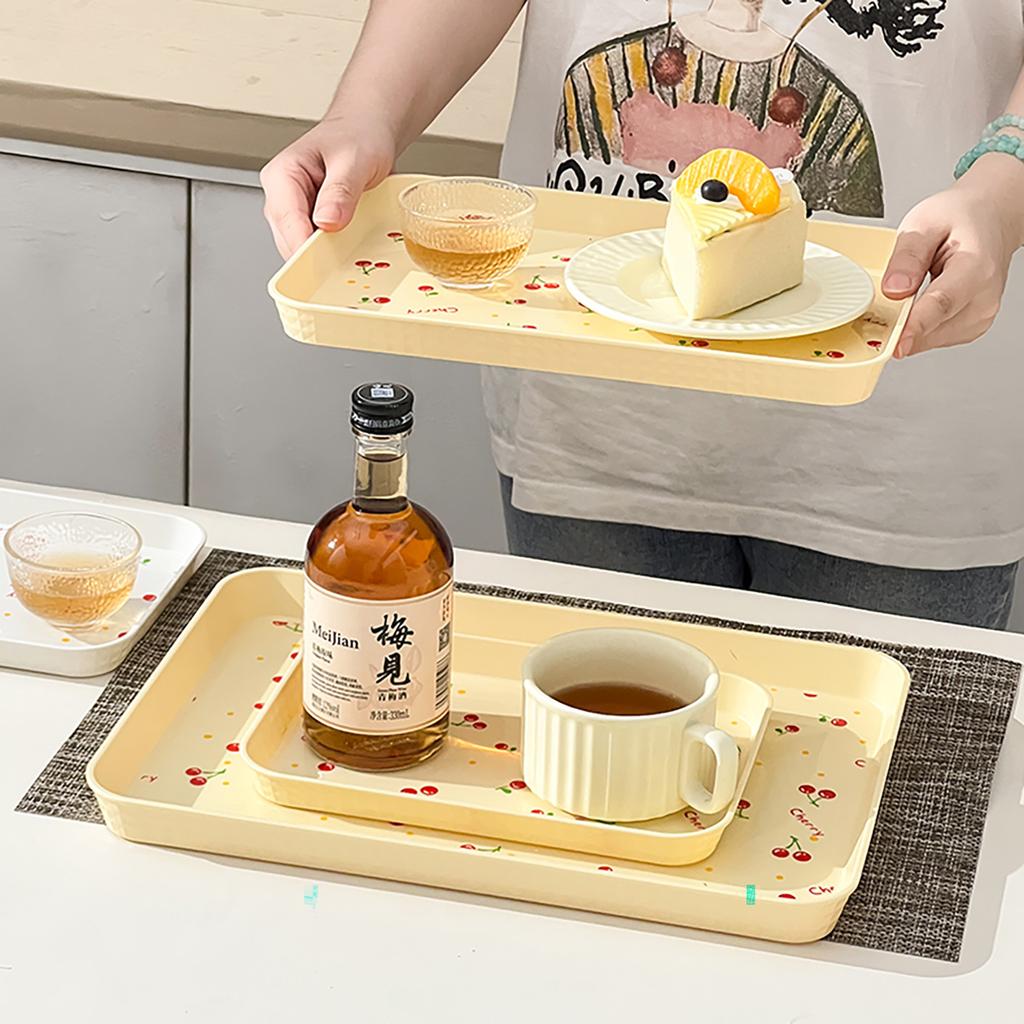 Cherry Pattern Plastic Food Serving Tray Stackable Fruit Dessert Tray Tea Tray Multi-functional Storage Tray For Home Kitchen