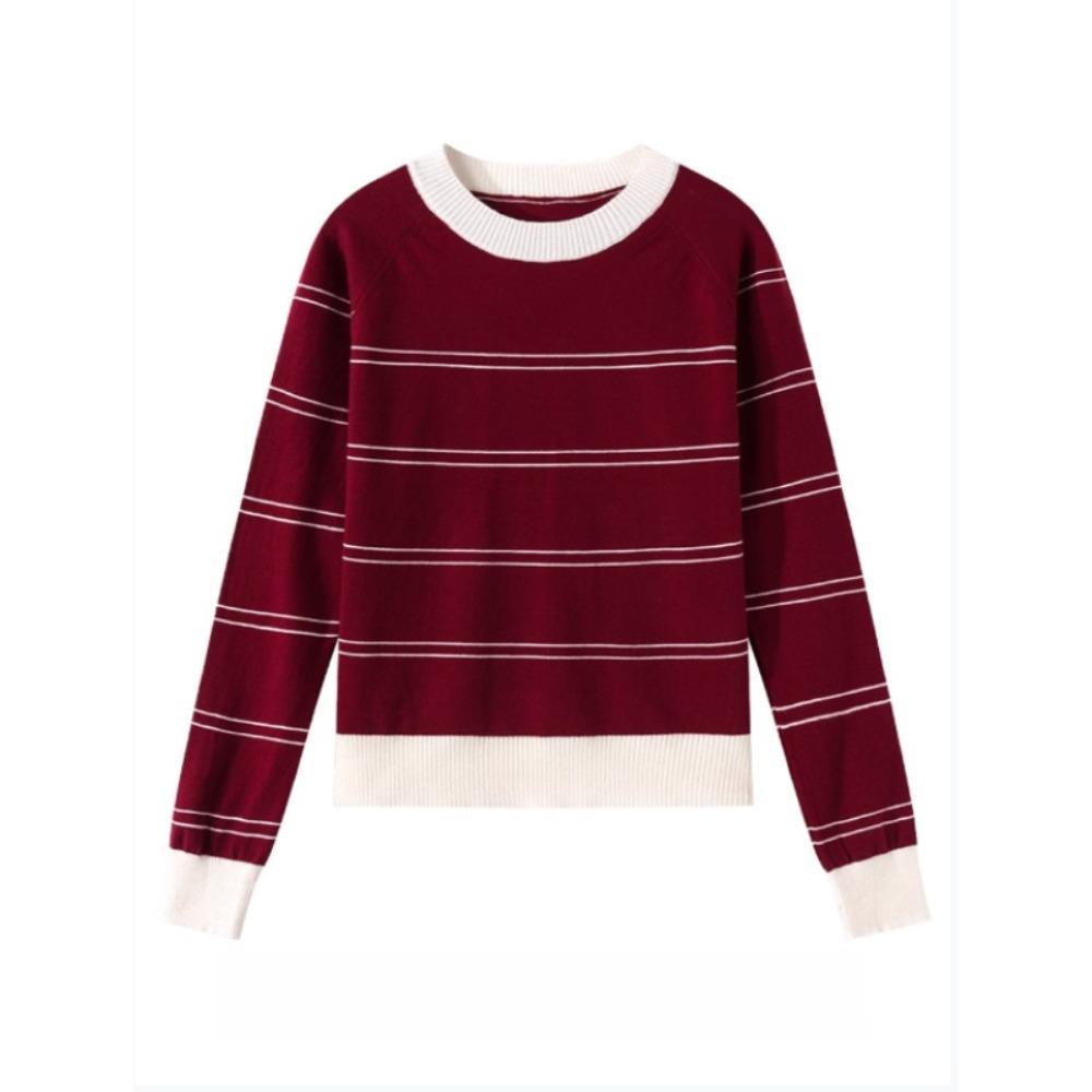 

Полосатый мягкий и пушистый осенне-зимний базовый свитер для миниатюрных женщин, универсальный вязаный свитер-пуловер в стиле ретро для женщин One size красный