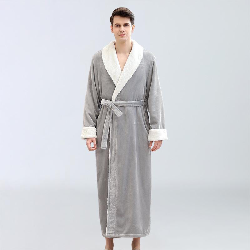 Unisex Autumn/Winter Flannel Bathrobe - Thickened & Longened for Men & Couples