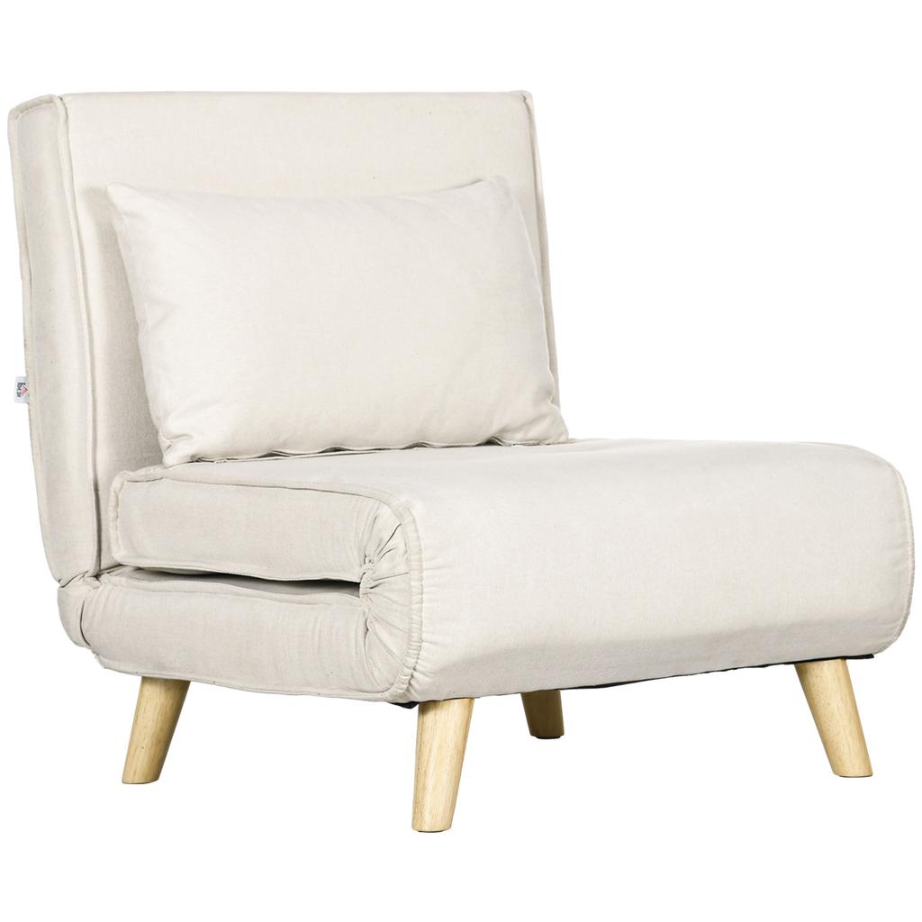Sleeper Chair, 6-Level Adjustable Backrest, Linen Look, Up To 120 Kg, Cream