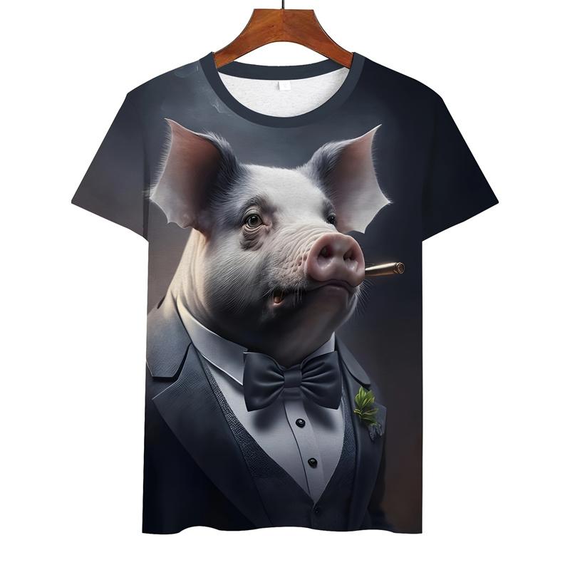 Funny Pig Pattern Men T Shirt 3D Printed Animal Tshirt Crew Neck T-Shirt Summer Street Short Sleeve Casual Tee Shirts Tops